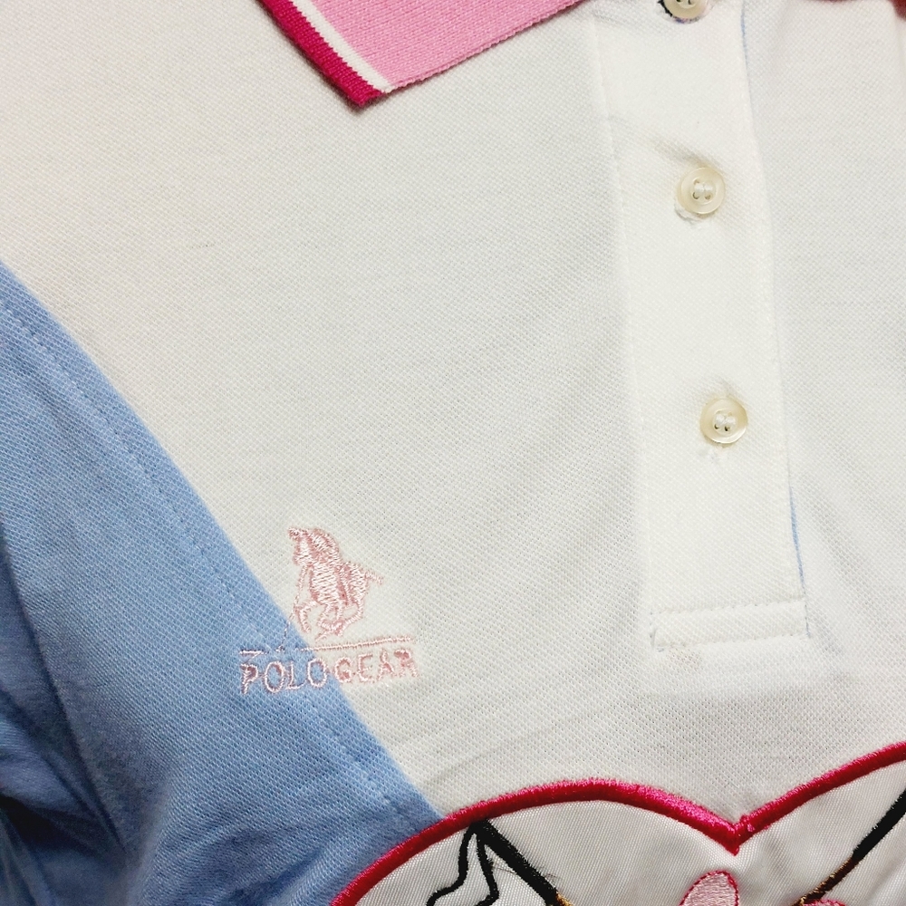NWT POLOGEAR Womens Pastel Cotton Embroidered Patches Polo Shirt Sz M - Picture 4 of 8
